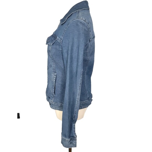 Guess Jacket Med Rigby Denim Moto Zip Distressed Blue Jean Stretch Denim Zip - Picture 5 of 17